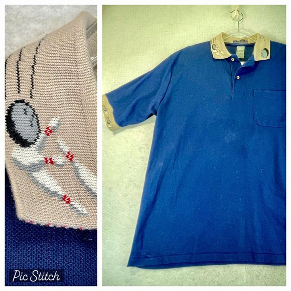 Vintage HILTON Mens L Novelty Embroidered Bowling Short Sleeve Polo Shirt - Picture 1 of 10